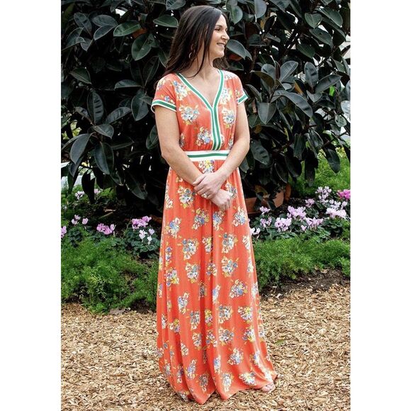 NWT Matilda Jane Womens Orange Floral Lets Go Together At Ease Maxi Dress Large - Picture 1 of 8